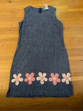 Vintage linen denim dress with flower patchwork